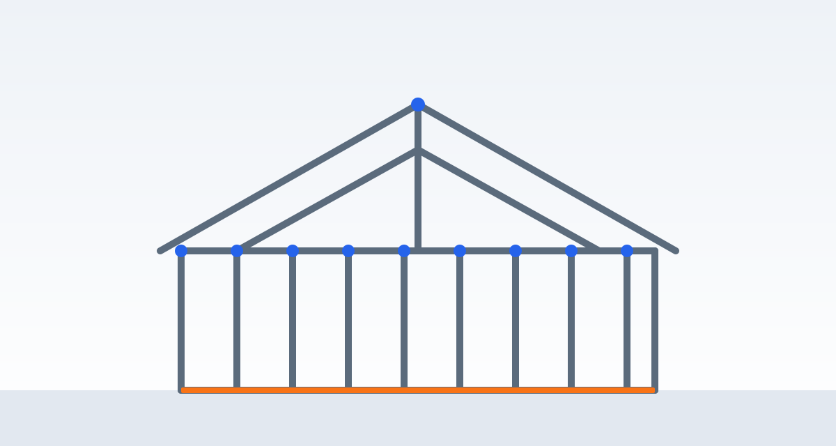 Cold-formed steel frame showing engineered connection points and a dimensionally stable structure from foundation to ridge.