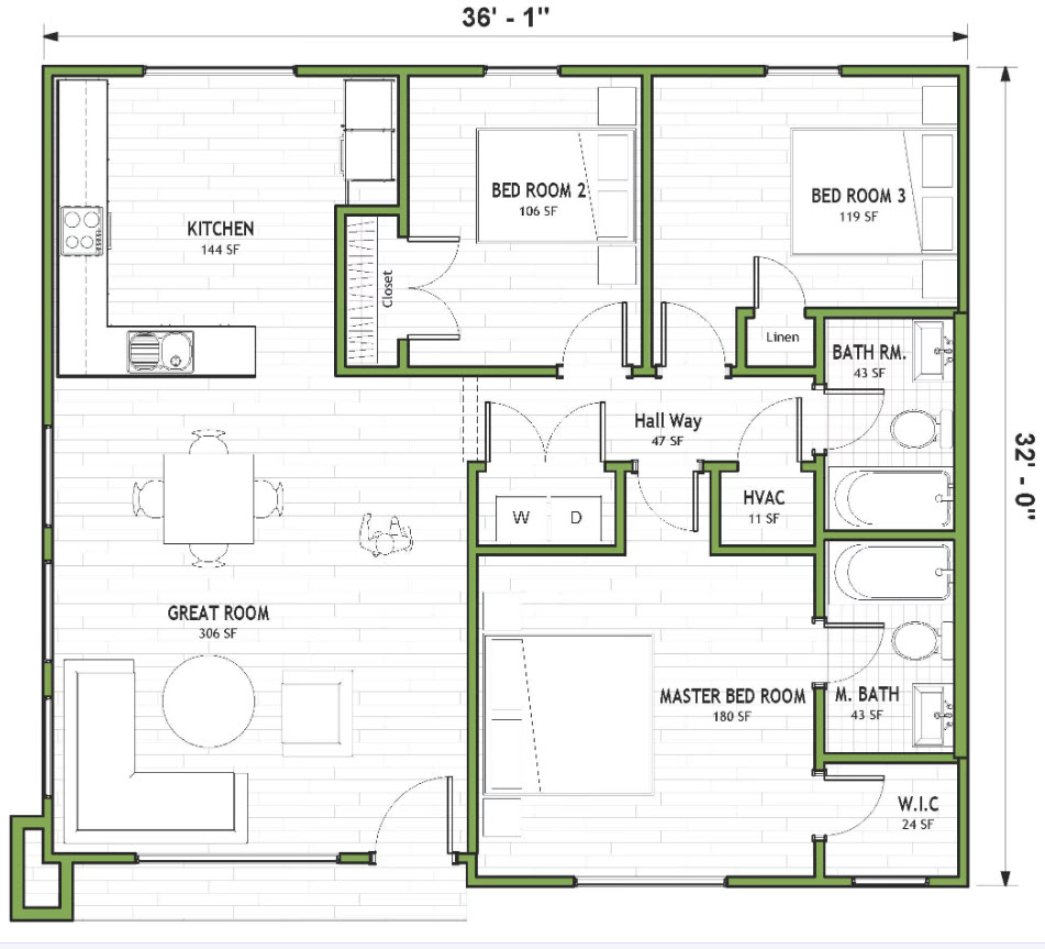 Residential floor plan showing rooms, dimensions, and wall locations.