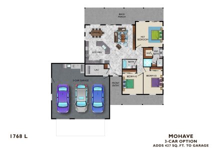 Mohave 3 car L color floor plan